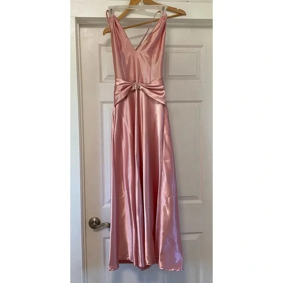 NWT Jessica McClintock Gunne Saxe Y2K Pink Satin Halter Dress -  threedaughtersproperties.com